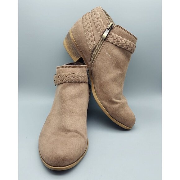 Life Stride Size 8.5M Side Zip Ankle Boots Block Heel Booties Brown Memory Foam - Picture 1 of 16